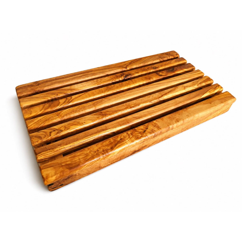 Olive Wood Bread Cutting Board with Crumb Tray