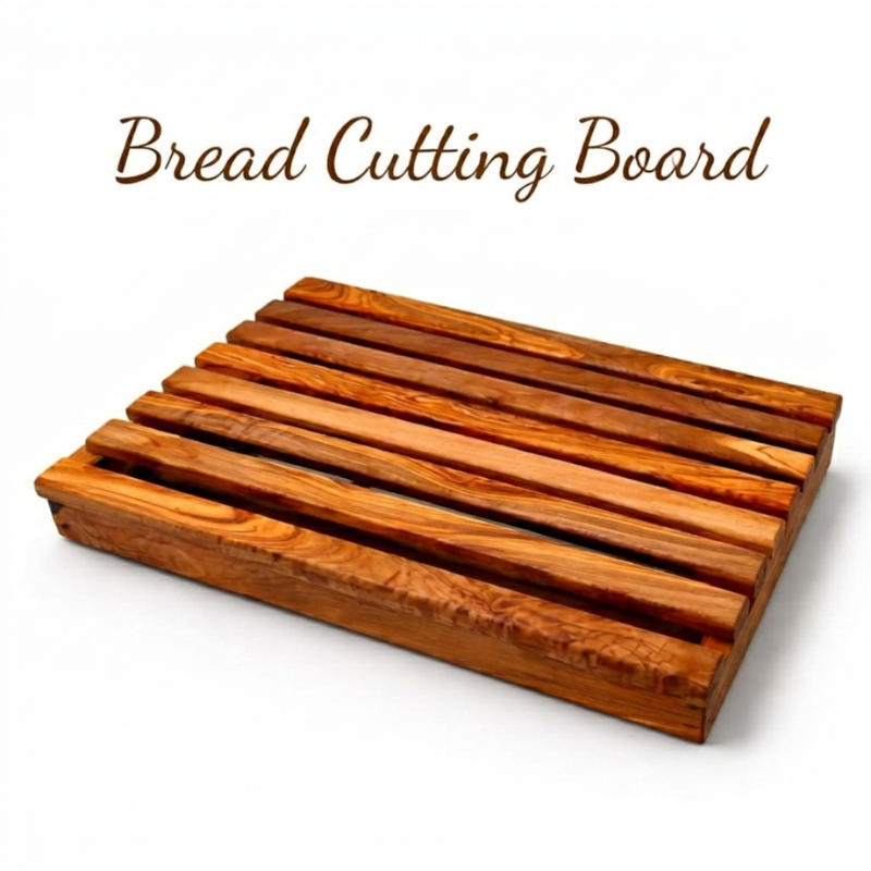 Olive Wood Bread Cutting Board with Crumb Tray