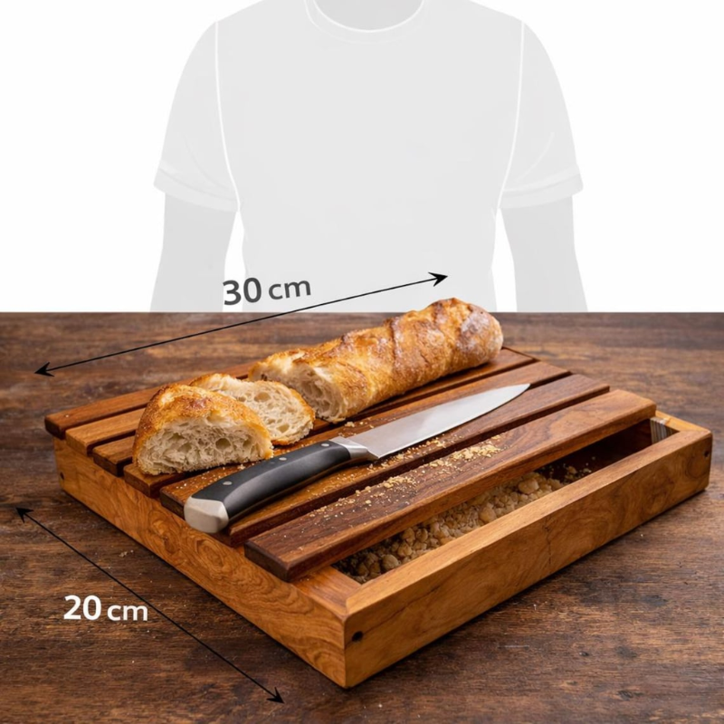 Olive Wood Bread Cutting Board with Crumb Tray