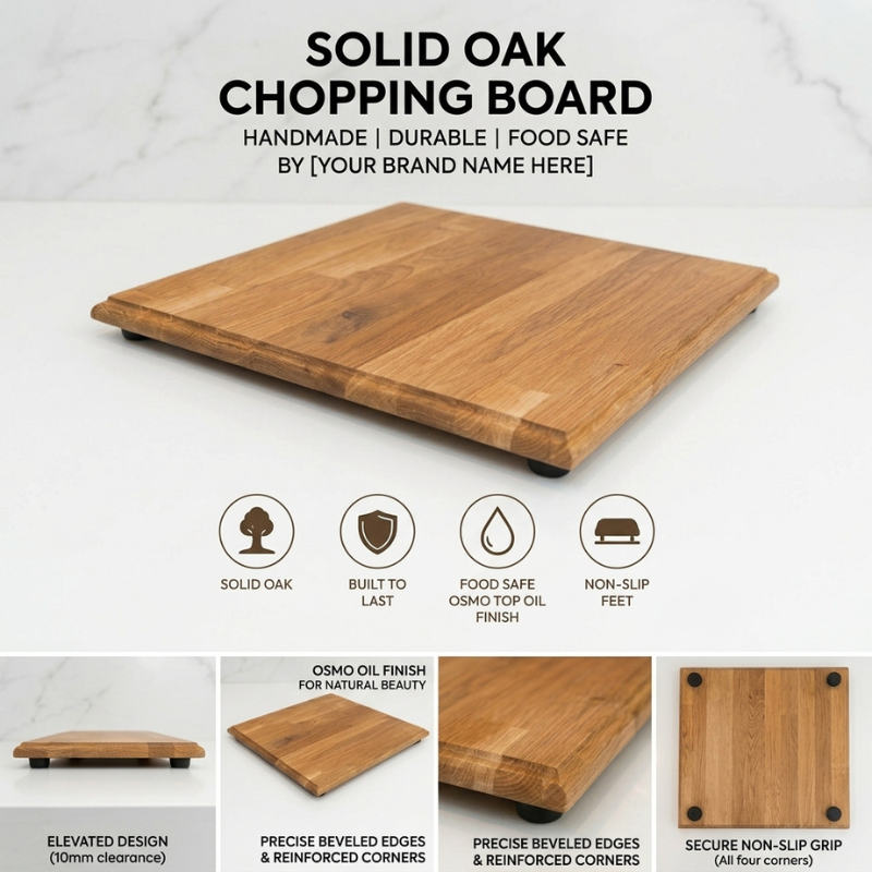 Handmade Solid Oak Chopping Board 410x400mm