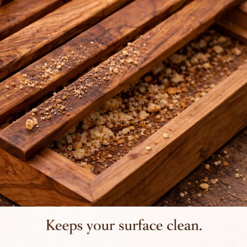 Olive Wood Bread Cutting Board with Crumb Tray